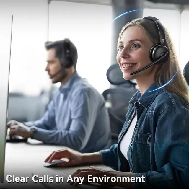 Alt view image 2 of 7 - Wireless Headset with Mic for Work, Wireless Headset with Microphone (Noise Cancelling), Smart Mult-Func Dock, 65H Worktime&Fast Charge Bluetooth Headphones for Work/PC/Computer/Call Center/Teams/Zoom