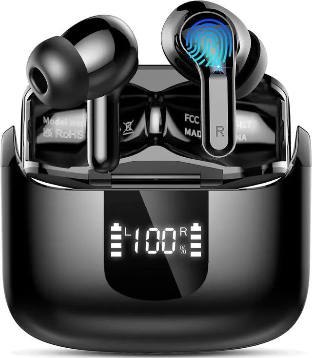 Main image of Wireless Earbuds, Bluetooth Headphones 2025 NEW Ear Buds 40H Bass Stereo in-Ear Earphones ENC Noise Cancelling 5.3 Earbuds with 4 HD Mic, USB-C LED Display IP7 Waterproof Sport Headset for Android iOS