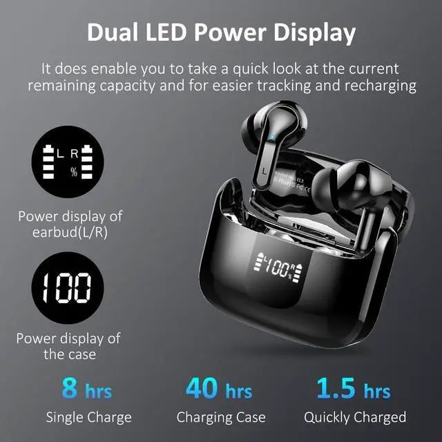 Alt view image 4 of 7 - Wireless Earbuds, Bluetooth Headphones 2025 NEW Ear Buds 40H Bass Stereo in-Ear Earphones ENC Noise Cancelling 5.3 Earbuds with 4 HD Mic, USB-C LED Display IP7 Waterproof Sport Headset for Android iOS