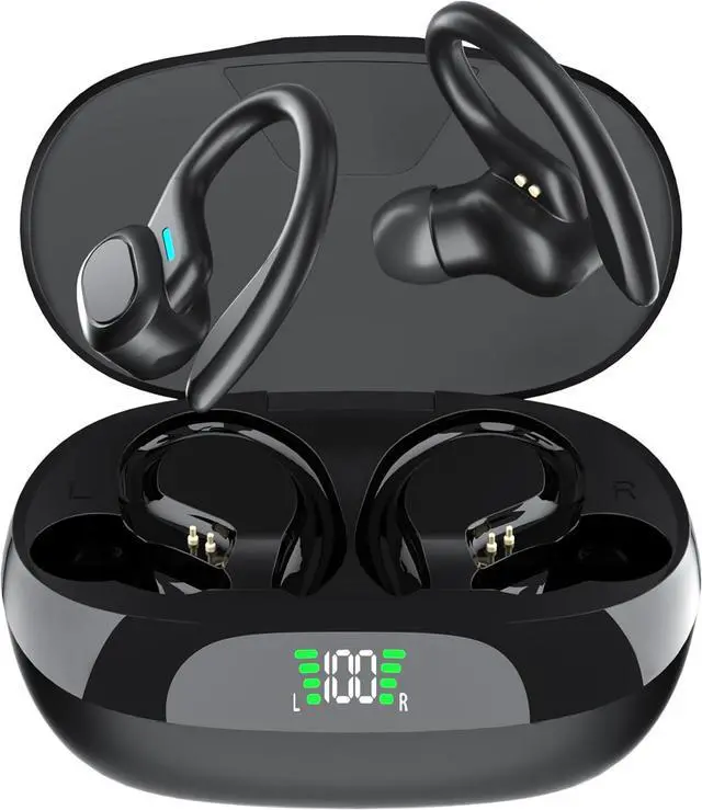 Main image of Bluetooth Headphones Wireless Earbuds 45hrs Playtime Wireless Charging Case Digital Display Sports Ear buds with Earhook Premium Deep Bass IPX5 Waterproof Over-Ear Earphones for TV Phone Laptop Black