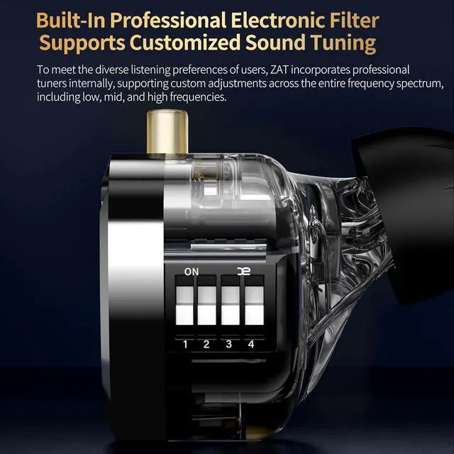 Alt view image 4 of 7 - KZ ZAT in-Ear Monitor 8BA+1DD Hybrid Drivers Earbuds with 4 Tuning Switches HiFi Bass Noise Cancelling Earphones, Clarity in All Frequency Stereo Sound Headphone for Audio Engineer, Musician (MIC)