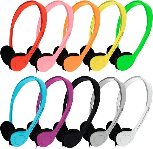 Main image of Maeline Bulk Classroom Student Headphones On Ear Stereo Headphones Adjustable Band & Foam Cushions for Kids Online Learning, Library, School, Airplane, Travel - 3.5mm Plug - 200 Pack - Multi
