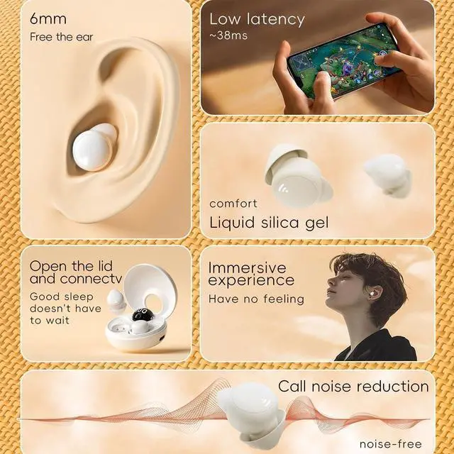 Alt view image 2 of 7 - Invisible Wireless Bluetooth Ear Buds for Sleeping Noise Cancelling Mini Earbuds,Discreet in-Ear Tiny Earphones for Sleeping,Hidden Earbuds for Small Ears Sleeping,Working,Hiking White