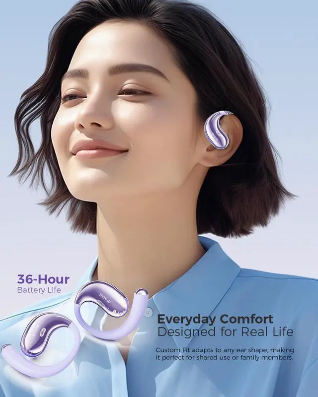 Alt view image 3 of 7 - Wireless Open Ear Headphones with Mic - Lightweight for Running & Cycling