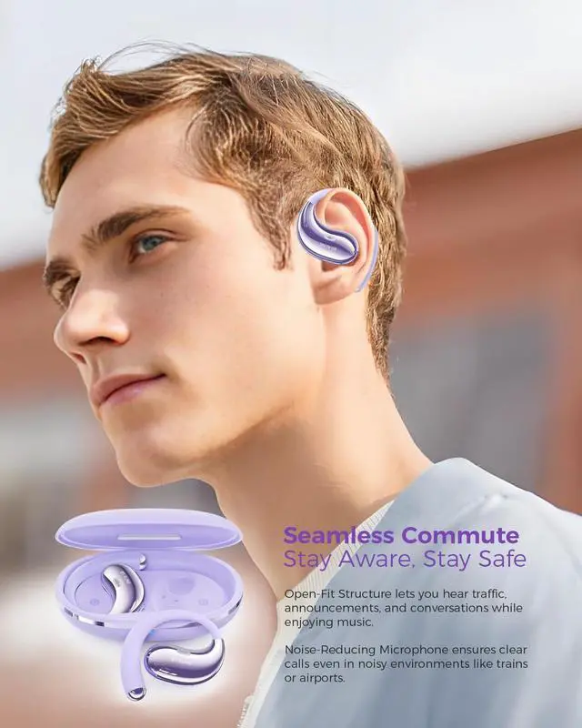 Alt view image 6 of 7 - Wireless Open Ear Headphones with Mic - Lightweight for Running & Cycling