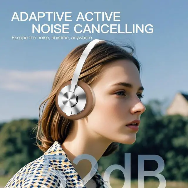 Alt view image 3 of 7 - Metal Wireless Bluetooth Headphones Over Ear  Full Metal Body, 52dB Adaptive Active Noise Cancelling, Hi-Res Audio, Built-in Microphone, 75H Battery, AUX Wired Mode, App EQ Control (Brown)
