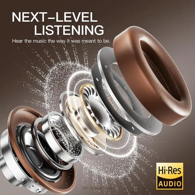 Alt view image 2 of 7 - Metal Wireless Bluetooth Headphones Over Ear  Full Metal Body, 52dB Adaptive Active Noise Cancelling, Hi-Res Audio, Built-in Microphone, 75H Battery, AUX Wired Mode, App EQ Control (Brown)