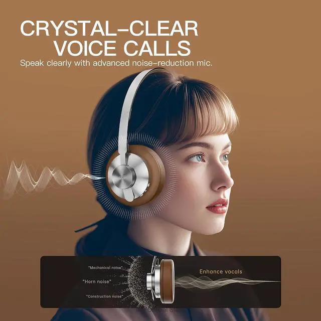 Alt view image 5 of 7 - Metal Wireless Bluetooth Headphones Over Ear  Full Metal Body, 52dB Adaptive Active Noise Cancelling, Hi-Res Audio, Built-in Microphone, 75H Battery, AUX Wired Mode, App EQ Control (Brown)