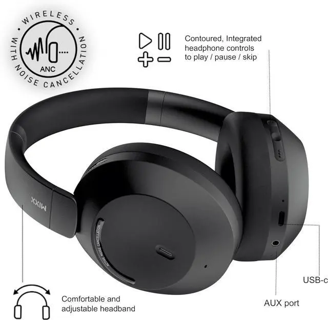 Alt view image 4 of 7 - MIXX StreamQ C4 - Wireless Noise Cancelling Headphones with 40-Hour Battery Life and Transparent Mode - Foldable Over-Ear Design (Black)