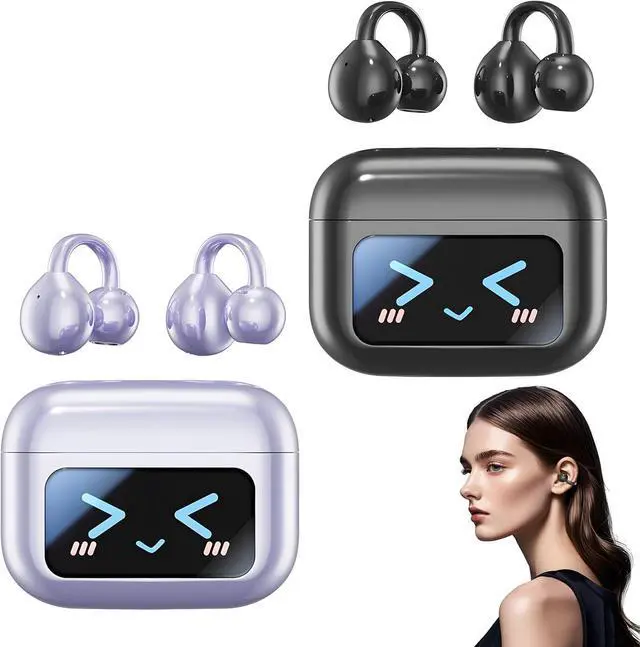 Main image of M100 Clip On Ear Headphones with Audio-Visual Future Touch Screen, Open Ear Earbuds Wireless Bluetooth with LCD Touchscreen, Open Ear Headphones for Sports, Fitness, Workouts (Translatable-2PCS)