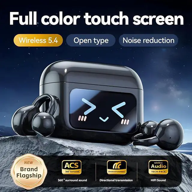 Alt view image 2 of 7 - M100 Clip On Ear Headphones with Audio-Visual Future Touch Screen, Open Ear Earbuds Wireless Bluetooth with LCD Touchscreen, Open Ear Headphones for Sports, Fitness, Workouts (Translatable-2PCS)