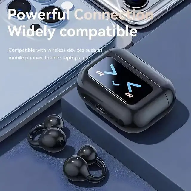 Alt view image 7 of 7 - M100 Clip On Ear Headphones with Audio-Visual Future Touch Screen, Open Ear Earbuds Wireless Bluetooth with LCD Touchscreen, Open Ear Headphones for Sports, Fitness, Workouts (Translatable-2PCS)