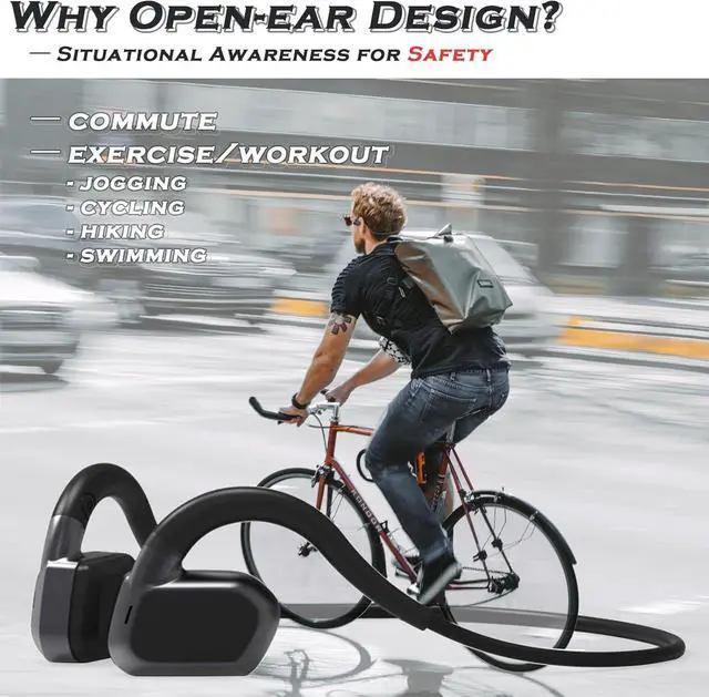 Alt view image 3 of 7 - Butalso Bone Conduction Headphones,Open-Ear Bluetooth Headset with Micphones, Built-in 32GB Flash Memory MP3 Player, IPX8 Waterproof Sports Earphones for Gym Workout Swimming Running Cycling