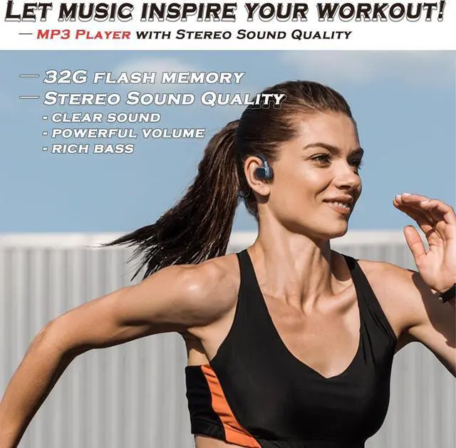 Alt view image 4 of 7 - Butalso Bone Conduction Headphones,Open-Ear Bluetooth Headset with Micphones, Built-in 32GB Flash Memory MP3 Player, IPX8 Waterproof Sports Earphones for Gym Workout Swimming Running Cycling