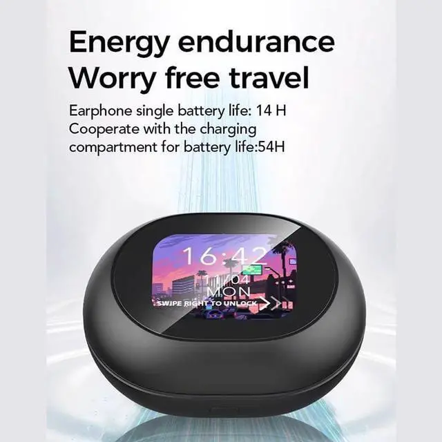 Alt view image 3 of 7 - Open Ear Bluetooth 5.4 Earbuds Open Ear Headphones Sport Earphones Built-in Mic with Hooks Earbuds LED Display Charging Case for Running (Black)