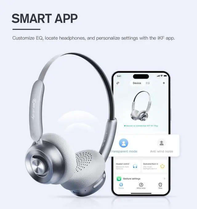 Alt view image 7 of 7 - R1 Pop Wireless On Ear Bluetooth Headphones 75H Playtime APP Custom EQ Noise Isolation Built-in Mic Lightweight for Workout Traval Gaming (Green)