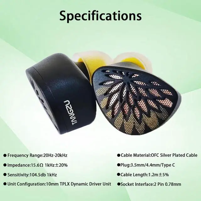 Alt view image 3 of 6 - YUXUANJI Earphones,10mm TPLX Dynamic Drive Wired Earbuds,in Ear Monitor Headphones,iems Ear Buds Wired for Gaming (4.4mm, Black)