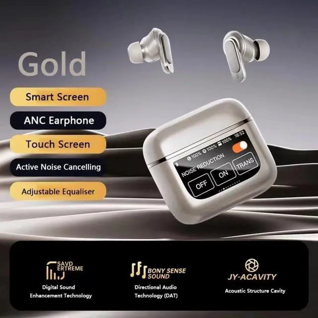 Alt view image 2 of 7 - Bluetooth Headset, Earphone True Wireless Bluetooth Noise Cancelling Headphone in Ear Touch Screen Headset with Mic Earbuds(Gold)