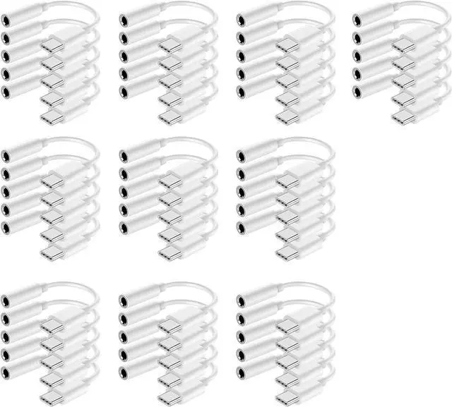 Main image of USB-C to 3.5 mm Headphone Jack Adapter,USB C to Aux Audio Dongle Cable Cord Compatible with iPhone 15 16 Series, iPad Pro, Galaxy S23/S22 Ultra Headphone Adapter (White, 50 Pack)