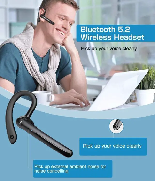 Alt view image 3 of 7 - Wireless Earphone Ear-Hook Headphone Boom Mic Compatible with Samsung Galaxy Tab S10 FE 10.9"/Tab S10 FE Plus 13.1", Handsfree Single Headset Over The Ear Earbud