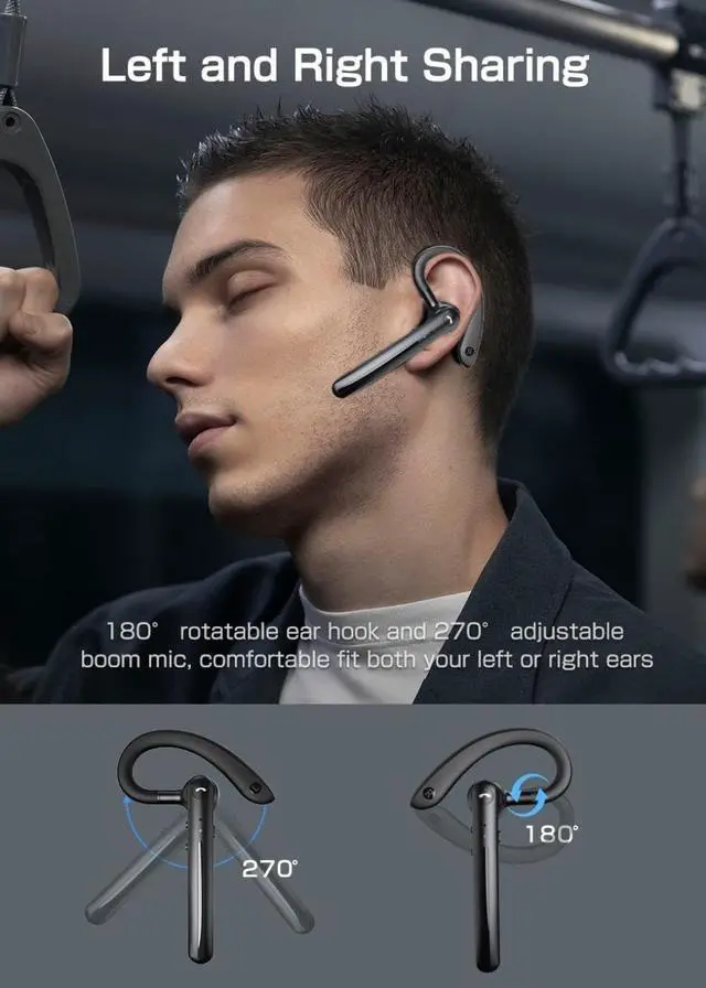 Alt view image 4 of 7 - Wireless Earphone Ear-Hook Headphone Boom Mic Compatible with Samsung Galaxy Tab S10 FE 10.9"/Tab S10 FE Plus 13.1", Handsfree Single Headset Over The Ear Earbud