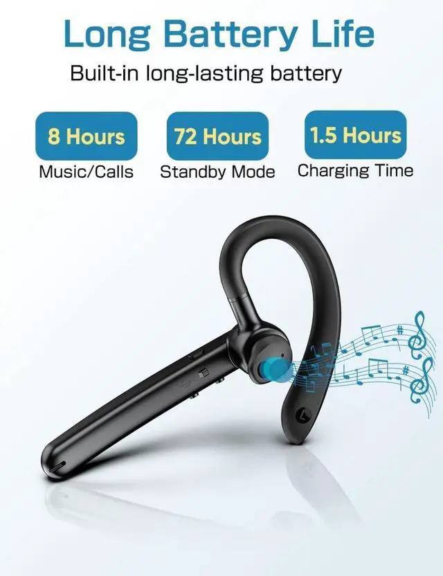 Alt view image 7 of 7 - Wireless Earphone Ear-Hook Headphone Boom Mic Compatible with Samsung Galaxy Tab S10 FE 10.9"/Tab S10 FE Plus 13.1", Handsfree Single Headset Over The Ear Earbud