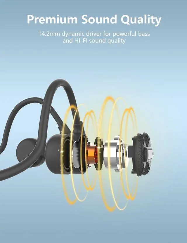 Alt view image 4 of 7 - Bone Conduction Headphones, Open Ear Bluetooth 5.3 Wireless Headphone, Bone Conduction Earbuds 8H Playtimes Sports Earphones with Mic, IPX6 Waterproof Earbuds for Hiking, Cycling, Gym