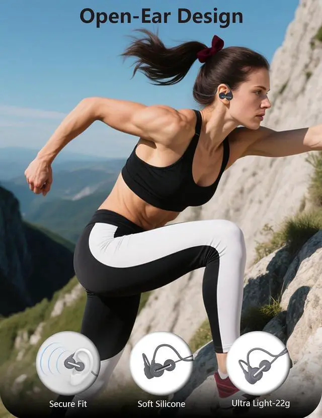 Alt view image 2 of 7 - Bone Conduction Headphones, Open Ear Bluetooth 5.3 Wireless Headphone, Bone Conduction Earbuds 8H Playtimes Sports Earphones with Mic, IPX6 Waterproof Earbuds for Hiking, Cycling, Gym