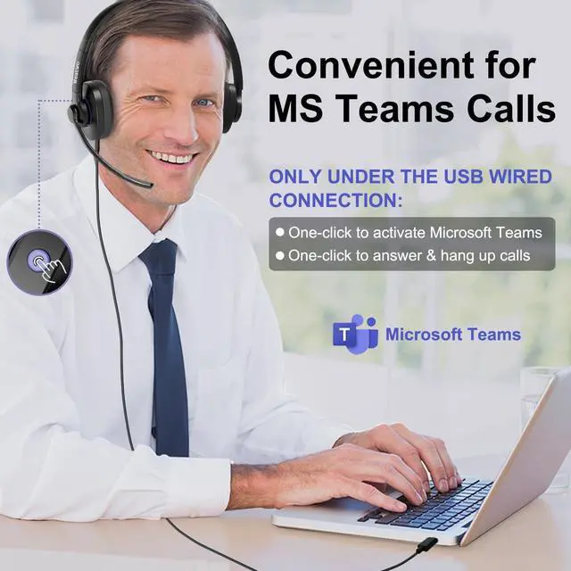 Alt view image 4 of 7 - Wireless Headset for Work V5.1 Bluetooth Headset with ENC & CVC Noise-Cancelling Mic and Long-Lasting Battery - Stereo Wireless Headphone for Teams/Zoom/Home/Office/Computer/Cell Phone