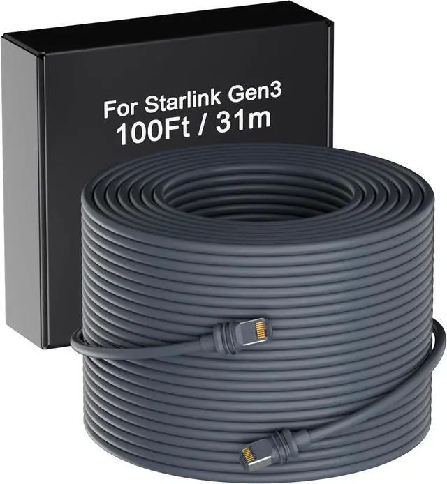 Main image of FORGING MOUNT Starlink Cable100FT, Waterproof Starlink Gen 3 V3 Cable for Starlink Standard Generation 3, Starlink Satellite Replacement Ethernet Cable Extension 100FT(31M) Gray