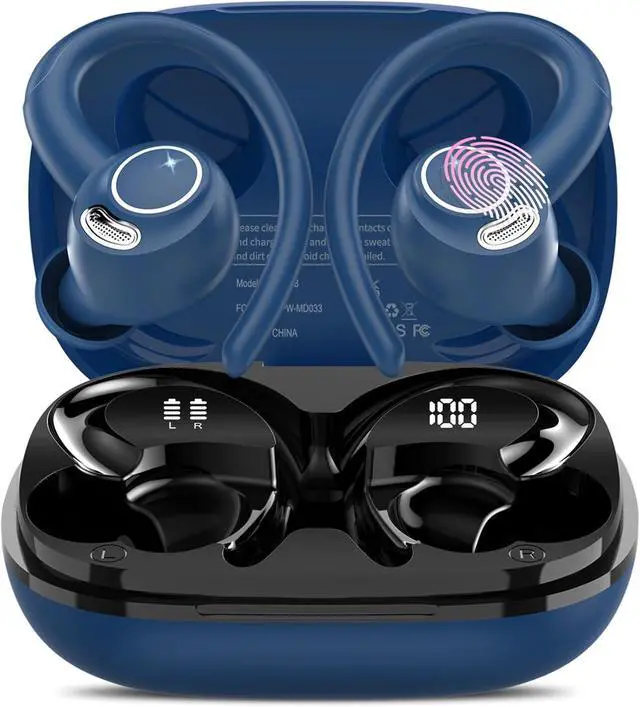 Main image of Wireless Earbuds Bluetooth 5.3 Headphones Sport, 2024 Wireless Earphones with Earhooks, HiFi Stereo Deep Bass with ENC Mic, 40H Dual LED Display, IPX7 Waterproof Ear Bud for Small Ear Running/Workout
