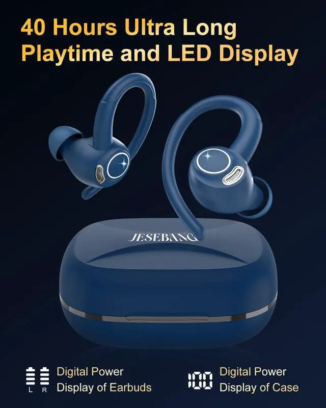 Alt view image 5 of 7 - Wireless Earbuds Bluetooth 5.3 Headphones Sport, 2024 Wireless Earphones with Earhooks, HiFi Stereo Deep Bass with ENC Mic, 40H Dual LED Display, IPX7 Waterproof Ear Bud for Small Ear Running/Workout