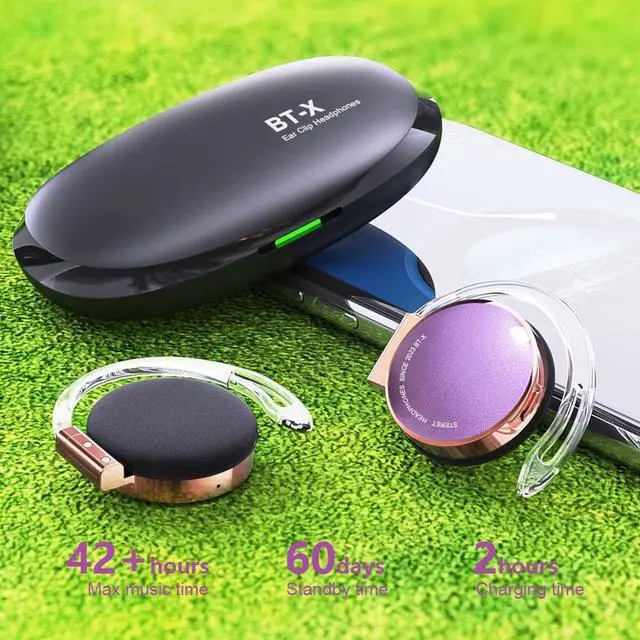 Alt view image 2 of 7 - Clip on Headphones Bluetooth V5.3, On Ear Headphones Wireless with Earhooks, Ear Clip Open-Ear Earphones, Sports Headset Bluetooth with 4 Microphones, Noise Cancelling/Long Battery Life