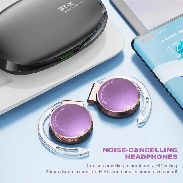 Alt view image 4 of 7 - Clip on Headphones Bluetooth V5.3, On Ear Headphones Wireless with Earhooks, Ear Clip Open-Ear Earphones, Sports Headset Bluetooth with 4 Microphones, Noise Cancelling/Long Battery Life