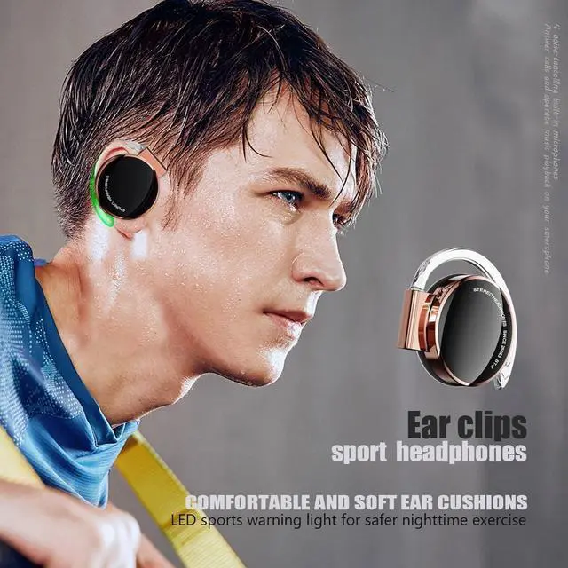 Alt view image 5 of 6 - On Ear Headphones Bluetooth V5.3, Clip on Headphones Wireless with Earhooks, Noise Cancelling Open Ear Headphones Bluetooth Headset with 4 Microphones, Sports Headphones with Long Battery Life