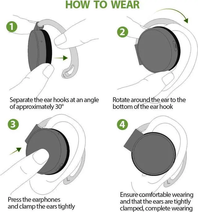 Alt view image 6 of 6 - On Ear Headphones Bluetooth V5.3, Clip on Headphones Wireless with Earhooks, Noise Cancelling Open Ear Headphones Bluetooth Headset with 4 Microphones, Sports Headphones with Long Battery Life