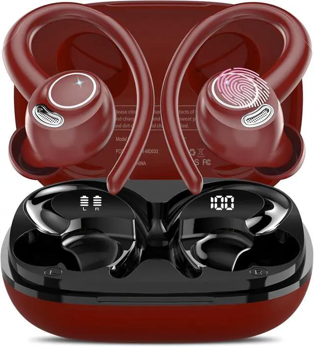 Main image of Wireless Earbuds Bluetooth 5.3 Headphones Sport, 2024 Wireless Earphones with Earhooks, HiFi Stereo Deep Bass with ENC Mic, 40H Dual LED Display, IPX7 Waterproof Ear Bud for Small Ear Running/Workout
