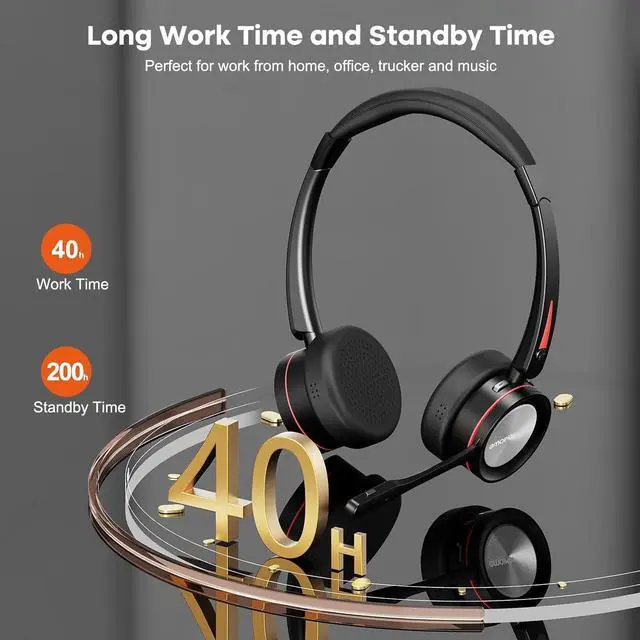 Alt view image 4 of 7 - ENC Stereo Wireless Headset with Microphone for PC, BT V5.2 Computer Headset with Noise Cancelling Mic, USB Dongle & Mute Button for Office Work/ Cell Phones/Driver/Call Center/Teams/Zoom/Meeting