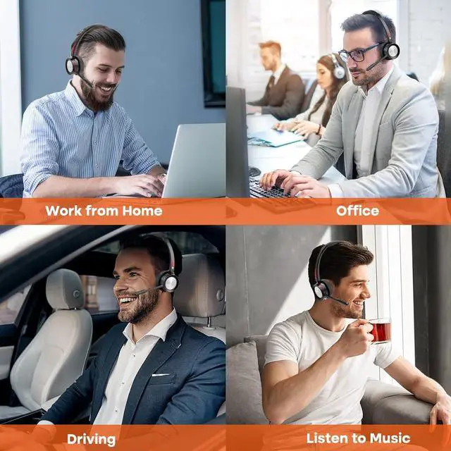 Alt view image 7 of 7 - ENC Stereo Wireless Headset with Microphone for PC, BT V5.2 Computer Headset with Noise Cancelling Mic, USB Dongle & Mute Button for Office Work/ Cell Phones/Driver/Call Center/Teams/Zoom/Meeting