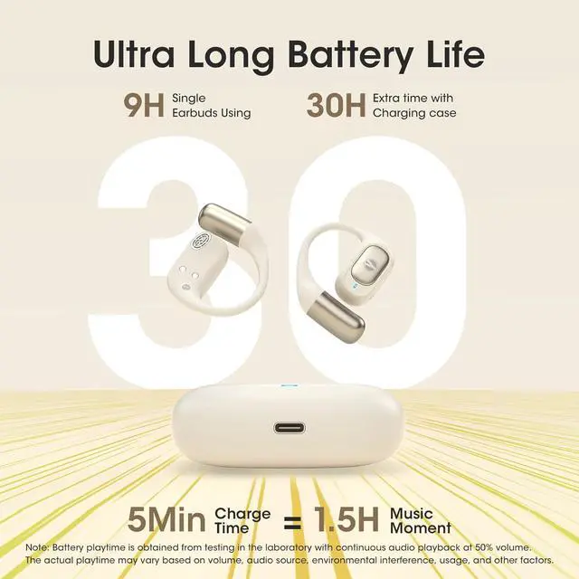 Alt view image 3 of 7 - Open Ear Headphones, Bluetooth 5.4 Wireless Earbuds with Earhook, 48H Playtime Open Ear Earbuds with Mic, 3 EQ Modes, ENC Clear Calls, Lightweight, Comfort Headphones for Running Sport Workout (White)