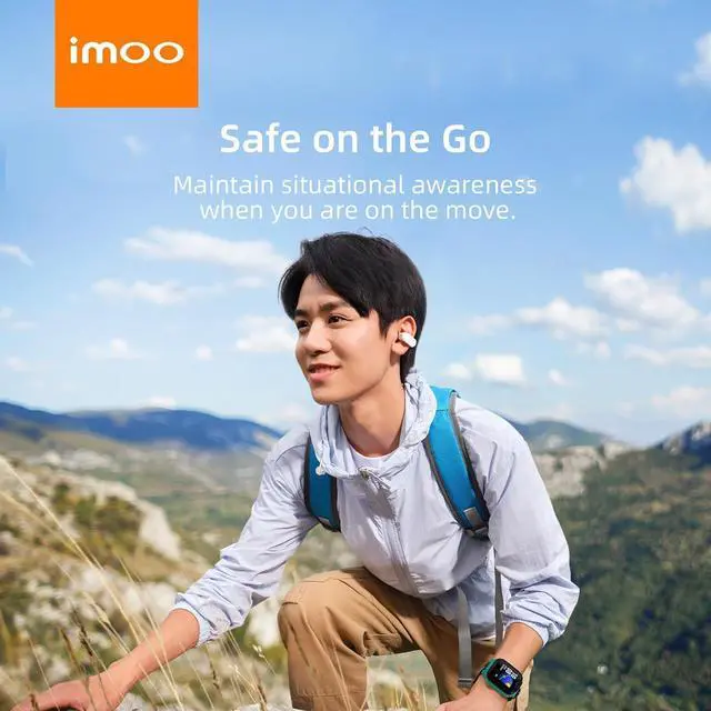 Alt view image 3 of 7 - IMOO E5 Open Earbuds, Wireless Headset Mic Noise Cancelling, Bluetooth Sports Earphones, Clip on Earbuds for Comfort, Up to 30 Hours of Battery Life(White)