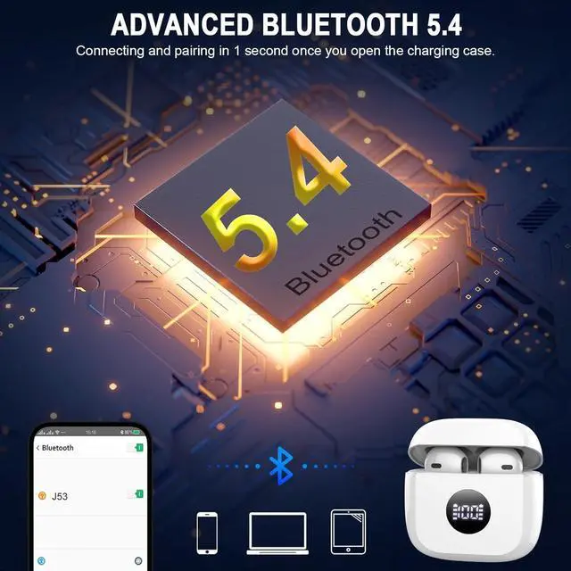 Alt view image 2 of 7 - Wireless Earbuds, Bluetooth Headphones 5.4, in Ear Earphones with 4 ENC Noise Cancelling Mics, 48H Playback HiFi Stereo Earbuds Mini Case, IP7 Waterproof Buds LED Display, USB C Charging