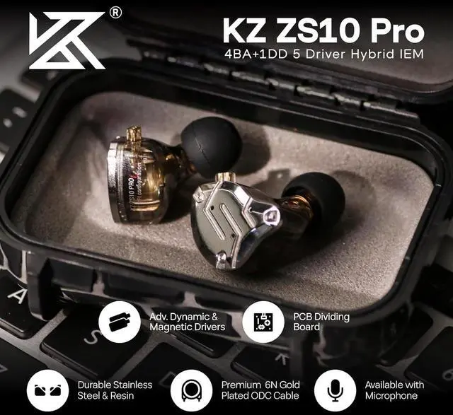 Alt view image 2 of 7 - KZ ZS10 Pro in-Ear Monitor 4BA+1DD Hybrid 5 Drivers Earbuds HiFi Bass Noise Isolation Earphones, Clarity in All Frequency Stereo Sound Comfortable Headphones for Musicians (Silver)