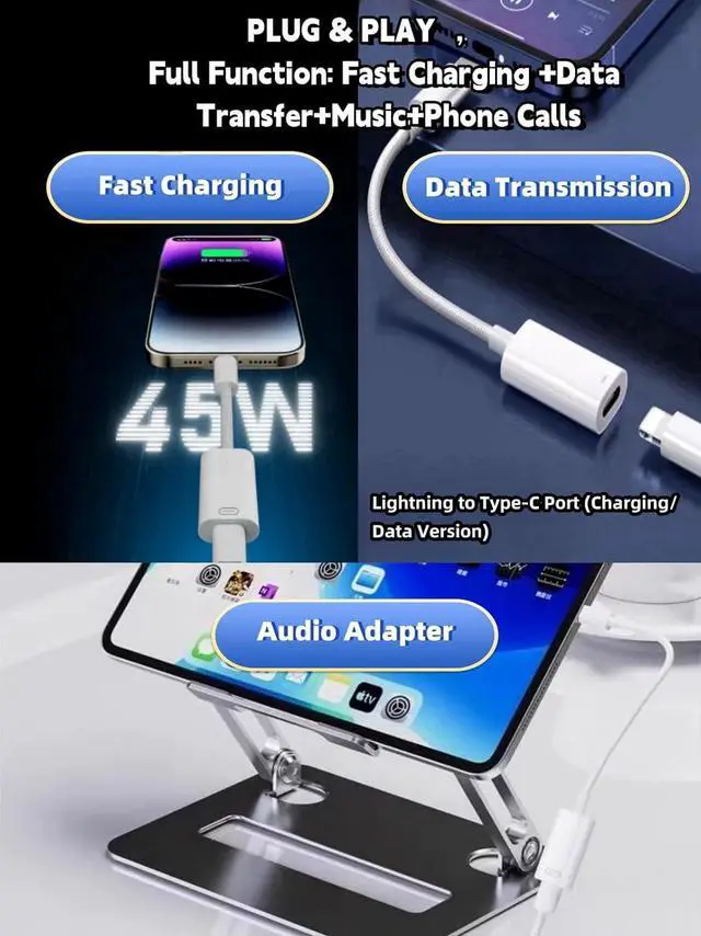 Alt view image 6 of 7 - Lightning to USB C Adapter Audio Headphone ,PD Fast Charging USB Type C Male to Lightning Female Earphone Converter Data Transfer Compatible with i-Phone 16/16Pro/15/15Pro, i-Pad Pro, MacBook (3Pack)