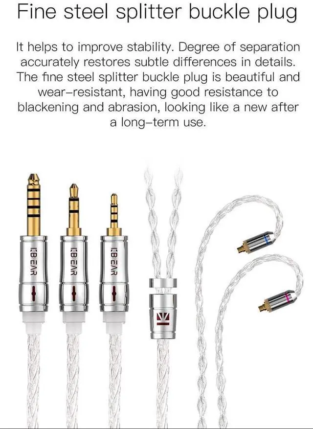 Alt view image 5 of 7 - KBEAR 8 IEM Cable 8 Core Silver Earphone Cable Ear Monitor Replacement Cable for Kbear KS1/KS2/Strom/Lark/Robin/Rosefinch/CCZ Melody/Coffee Bean/Warrior Earbuds (TFZ 3.5MM)
