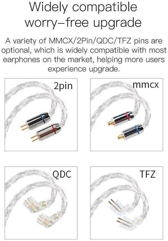 Alt view image 6 of 7 - KBEAR 8 IEM Cable 8 Core Silver Earphone Cable Ear Monitor Replacement Cable for Kbear KS1/KS2/Strom/Lark/Robin/Rosefinch/CCZ Melody/Coffee Bean/Warrior Earbuds (TFZ 3.5MM)