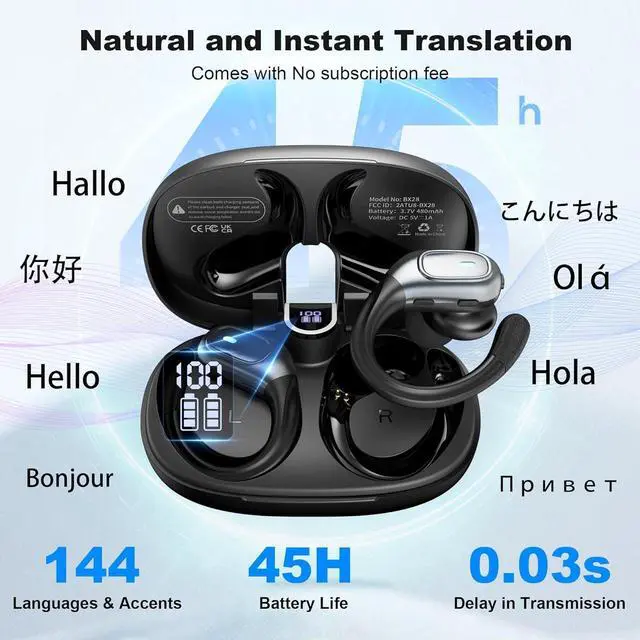 Alt view image 3 of 7 - Wireless Earbuds Translation Earbuds Real Time with 144 Languages, OWS 3 in 1 Ai Translator Earbuds with HD Sound, Long-Lasting Battery, IPX5 Waterproof Bluetooth Headphones for Sports/Travel, Black