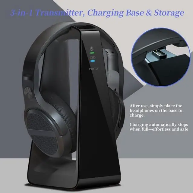 Alt view image 7 of 7 - Wireless TV Headphones for Seniors with Large Buttons, 15H Playtime & 0 Delay, 2.4GHz RF Transmitter Charging Dock, Bluetooth Over-Ear Headset, Fits Most TVs, Digital Optical(TOSLINK)/RCA/3.5mm Output