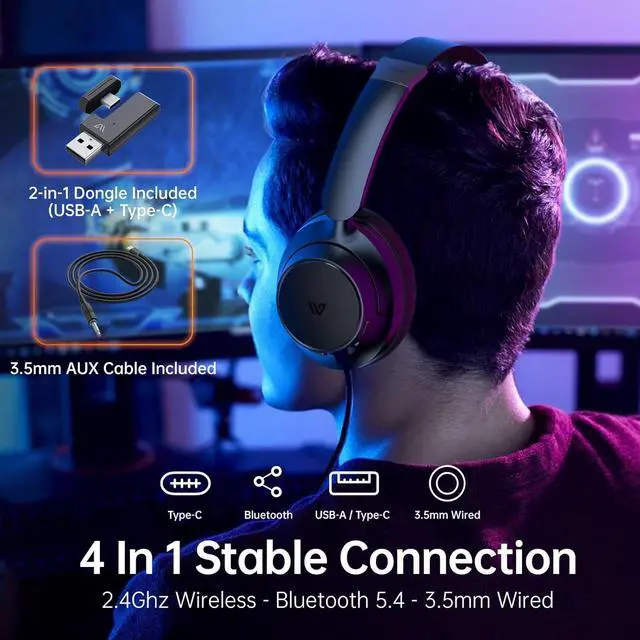 Alt view image 6 of 7 - Tour Hybrid Active Noise Cancelling Headphones with Dongle, Wireless Over Ear Bluetooth Headphones, Bluetooth 5.4 Wired Headset with Mic, 80H Playtime Storeage Bag for Smartphone PC (Black)
