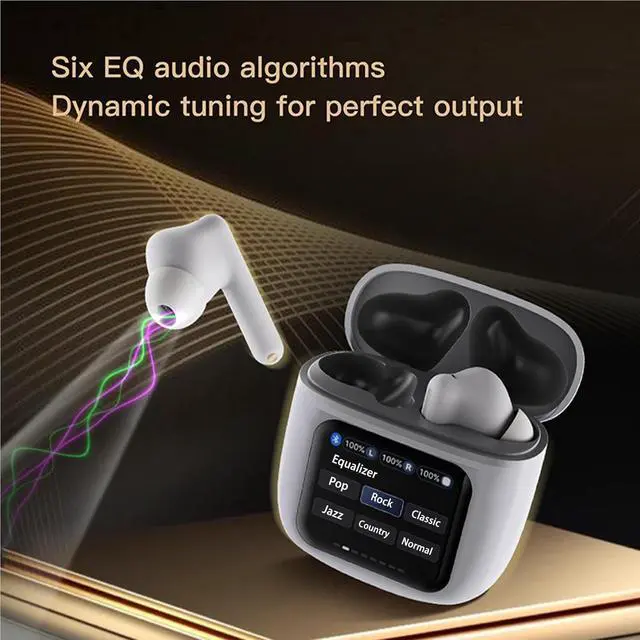 Alt view image 2 of 7 - ANC Earbuds Touchscreen Bluetooth Earphones Wireless Active Noise Cancelling Wireless Bluetooth with LCD Touch Screen Display Case Earbuds